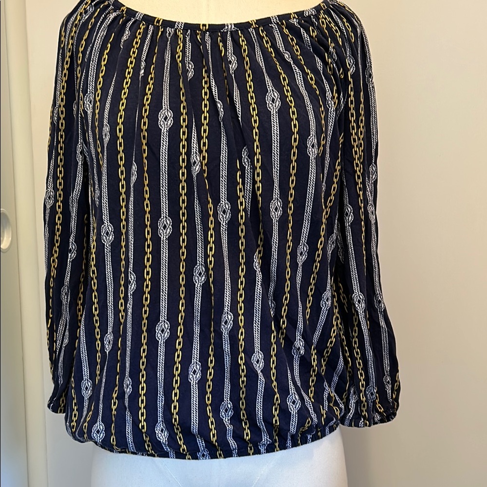 Michael Kors Navy Blue Striped Patterned relaxed fit Blouse